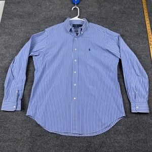 Ralph Lauren Mens Blue White Striped Classic Fit Button Down Shirt Large L